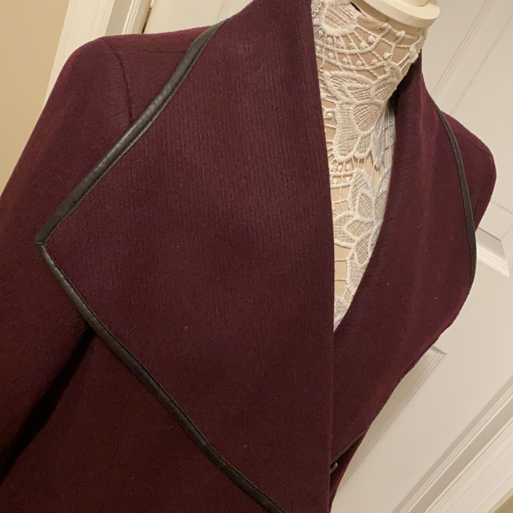 DKNY Faux-Leather-Trim Wrap Coat 🧥 in Bordeaux - Picture 15 of 17